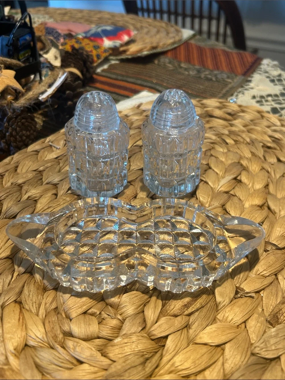 Antique c. 1890 G. Duncan & Sons Waffle Pressed Glass Salt & Pepper Shakers